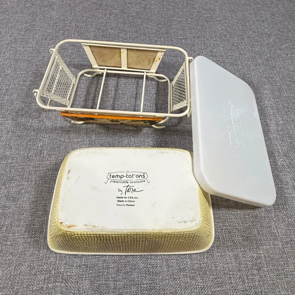Temp-tations by Tara Presentable Ovenware Country Rooster Loaf Pan Lid Basket
